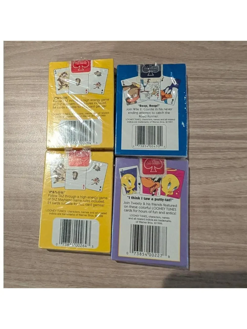Looney Tunes Playing Cards Lot of 4 Sealed Taz Tweety Road Runner Vintage 90s